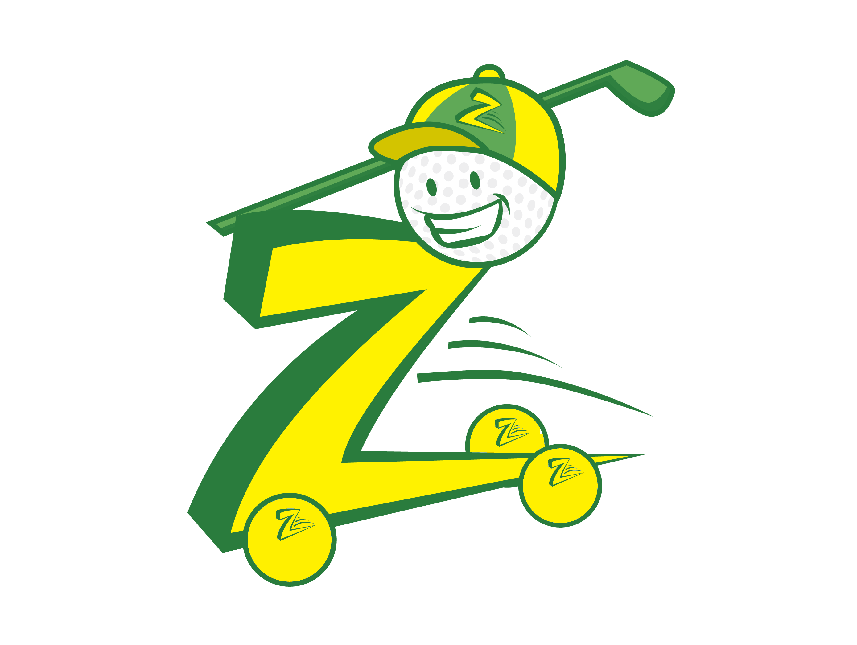 Zippy, the ZIPGOLF mascot with yellow wheels